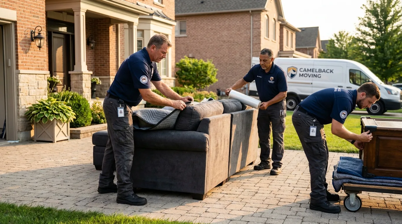 Large estate moving crew wrapping furniture in Moosup, CT